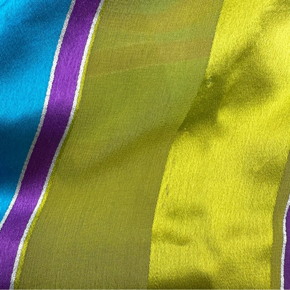 Adrienne Vittadini Silk Scarf – Teal, Purple & Chartreuse Abstract, 54